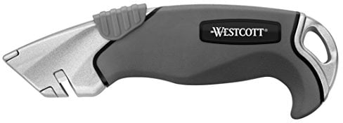 Westcott E-84023 00 cutter de sécurité en alliage aluminium avec manche antidérapante, largeur de lame 18 mm, gris/noir