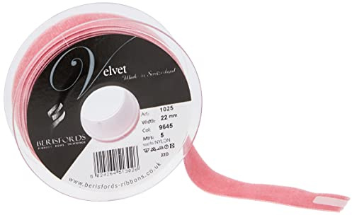 Berisfords Velvet Ribbon Alt Rosa 30mm - Nylon Craft Ribbon for Sewing, Gift Wrapping and Hair Accessories