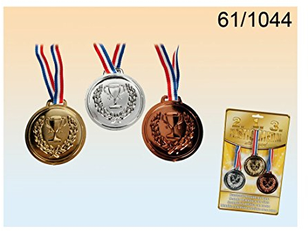 3 Kunststoff-Medaillen mit Band - Gold-Silber-Bronze