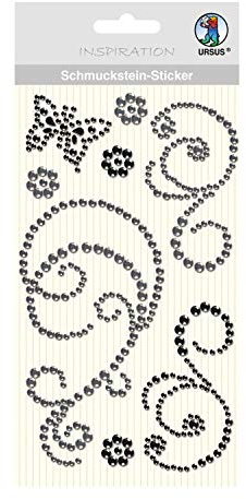 Ursus 75060009 - Schmuckstein Sticker Ornamente, schwarz, 8 Stück, selbstklebend, einfach von der Fole abzuziehen, ideal geeignet für Scrapbooking, Kartengestaltung und zur Dekoration