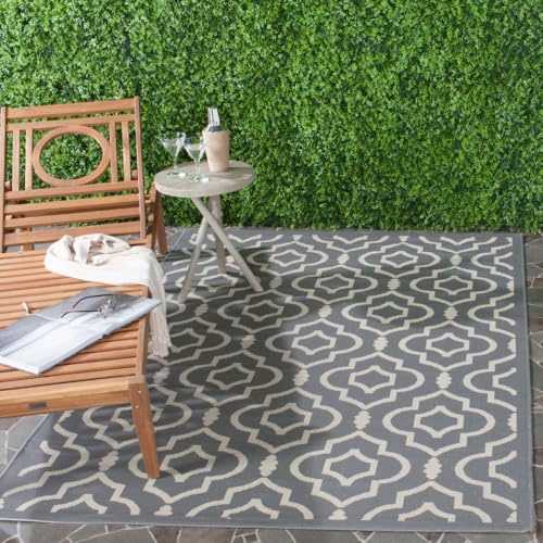 SAFAVIEH Washable Rug Outdoor Courtyard Collection - 6'7 x 9'6, Anthracite & Beige, Non-Shedding & Easy Cleaning, Ideal for Patio, Backyard, Mudroom (CY6926-246)