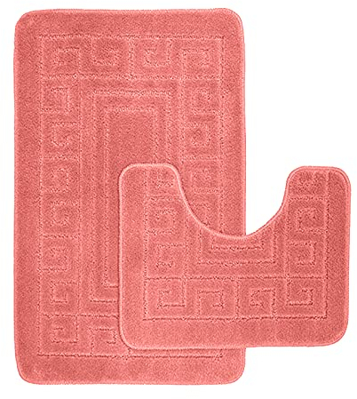 EDS rutschfeste Badematte im griechischen Stil, Bademattenset 2-teilig, enthält 1 Badematte (50 x 80 cm) und einen WC-Vorleger (50 x 40 cm) - Altrosa