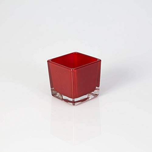INNA-Glas Kleines Teelicht Glas Kim, rot, 6x6x6cm - Tischlicht - eckiges Glas