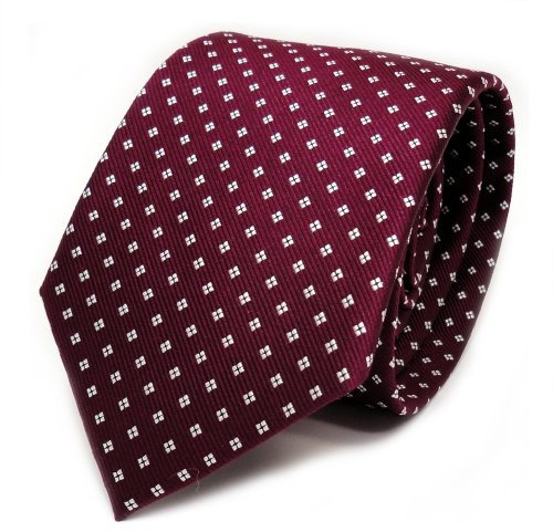 TigerTie Designer Seidenkrawatte in rot weinrot bordeauxrot weiss gepunktet