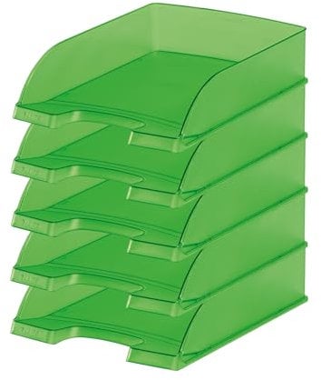 Leitz Briefkorb Standard A4, 5er Pack, Briefablage in Premium-Qualität, Stapelbare Ablagefächer als Schreibtisch-Organizer, Kombinierbar mit Plus-Serie, Grün Frost, 52270056