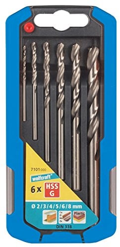 wolfcraft 7101000 Coffret de 6 Forets à Métaux HSS Meulés, ø 2 mm à 8 mm Argent