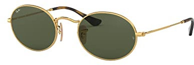 Ray-Ban Unisex-Erwachsene Oval Flat Lenses Sonnenbrille, Gold (Gestell: Gold,Gläser: grün 001), Small (Herstellergröße: 48)