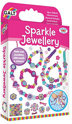 Galt Sparkle Jewellery - Childrens Necklace and Bracelet Making, Craft Kit for Kids - Fun Activity Pack with Colourful Beads and Stickers, Encourages Creativity and Motor Skills - Ages 5 Years Plus