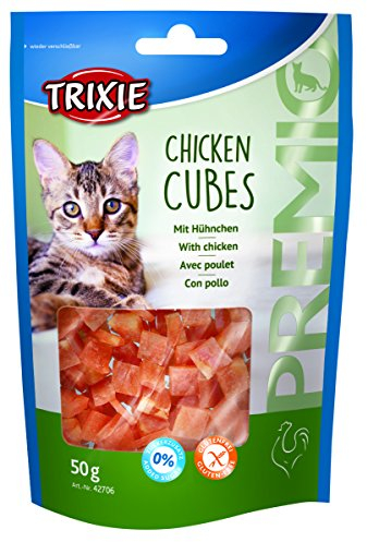 TRIXIE Premio Chicken Cubes | 50 g | Leckerer Katzensnack für zwischendurch | Hoher Hühnerfleischanteil von 73 % | Frei von Zusatzstoffen und Zucker | Ohne Getreide