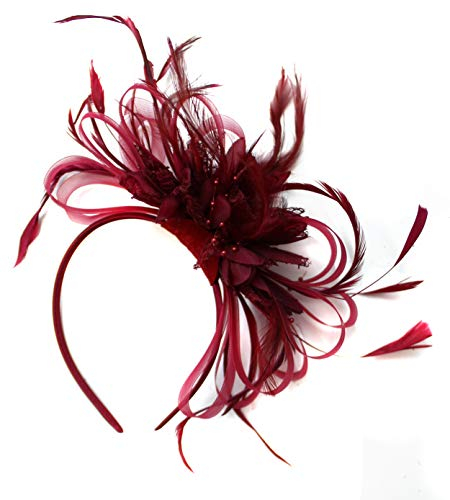Burgunderroter Fascinator auf Haarreif, dunkles Weinrot, Haarschmuck für Hochzeit / Pferderennen, Damen
