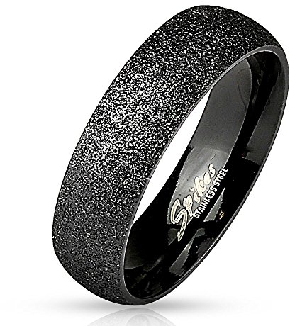Bungsa 60 (19.1) Sandgestrahlter Schwarzer Ring Edelstahl Frauen & Männer 49-70 (Herren Damen Fingerring Partnerringe Verlobungsringe Trauringe Damenring Edelstahlring Diamant Optik Glitter Glitzer