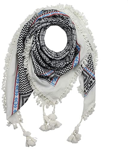 Freak Scene Stilvoll detailliertes Tuch im Pali-Look - PLO Schal - 120x120 cm - Pali Palästinenser Arafat Tuch - 100% Baumwolle Farbe: weiß-schwarz - Muster 2