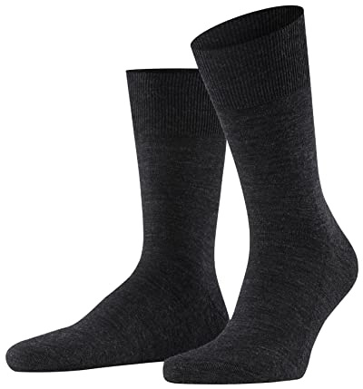 FALKE Men's Airport Plus Socks Breathable Climate Regulating Odor Inhibiting Wool Cotton Reinforced Warm Plush Sole Solid Medium Flat Seam Pressure-free Toe Business Daily Use 1 Pair, Grey Anthracite