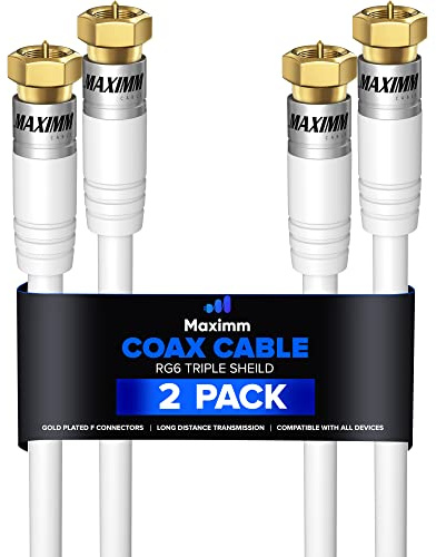 RG6 COAXIAL Cable - Triple Shielded, Non-Oxygen Copper Cable Wire for TV, Internet & More - Flexible Coax Cable Cord 50ft / White / 2 Pack