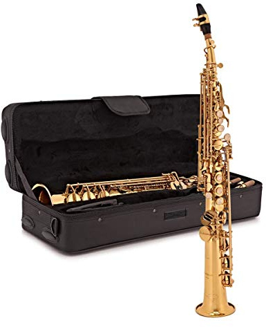 Sopransaxophon von Gear4music | Weicher Saxophonton, präzise gebohrte Tonlöcher für optimalen Luftstrom, blau brünierte Federn, Koffer/Blatt/Gurt inklusive