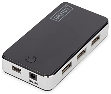 DIGITUS Concentrateur USB - 7 ports - USB 2.0 - 7x USB-A - 480 Mbit/s - 1x USB-B mini - câble USB-A vers mini USB-B et adaptateur secteur inclus - Plug & Play - noir