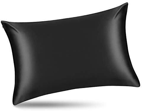 ALASKA BEAR 100% Mulberry Silk Pillowcase for Hair and Skin Health, Hypoallergenic, Standard Size 50x75cm Natural Silk Pillow Case Slip Beauty Sleep (1pc, Black)
