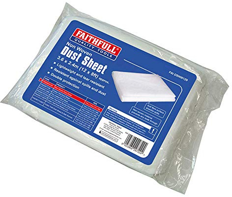 Faithfull Non-Woven Dust Sheet 3.6m x 2.4m (12ft x 8ft) – Spill Resistant Floor & Furniture Protection with Absorbent Surface & Waterproof Backing for Painting & Decorating