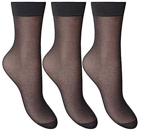 Silky 3 Pairs Smooth Knit Anklets One Size Barely Black
