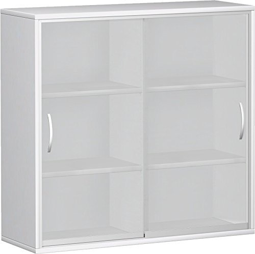 Geramöbel Schiebetürenschrank mit satinierten Glas-Schiebetüren, mit Mittelseite, 4 Dekor-Einlegeböden, nicht abschließbar, 1200x425x1152, Weiß