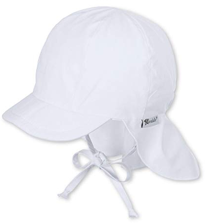 Sterntaler Schirmmütze Nacken - Unisex Baby- und Kinder Mütze mit Nackenschutz und einsteckbaren Ohrenklappen - UV-Schutz 50+ Sommermütze zum Binden - Popeline (Bio) Kopfbedeckung - weiß, Größe 43