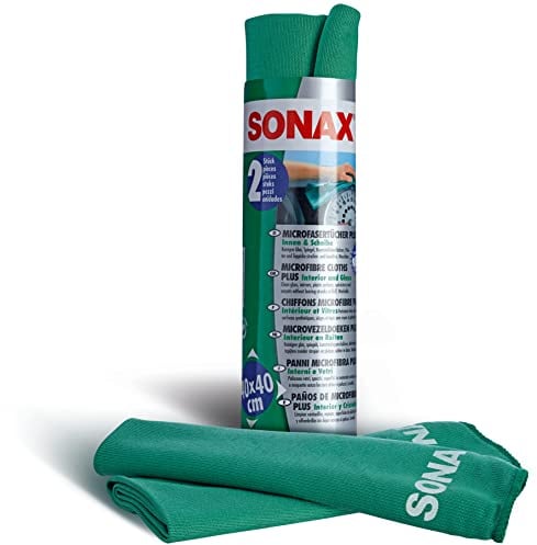 SONAX Panno Microfibra PLUS per interni e vetri (2 pezzi) - pulisce senza lasciare strisce, aloni o peluzzi 40x40cm, lavabile fino a 60°C | Art. N. 04165410