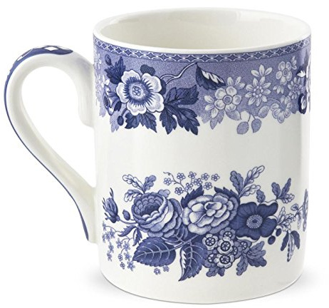 Spode Blue Room 16oz Porcelain Mug, Blue Rose - Intricate Historic Illustration, Dishwasher & Microwave Safe Drinkware with Scenic Pattern for Coffee, Latte, Tea, Hot Cocoa