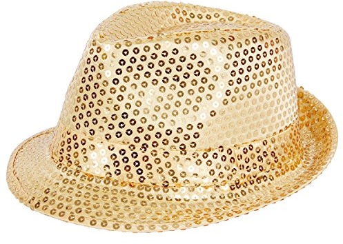 Alsino Paillettenhut Partyhut Trilby Hut mit Pailletten in Einheitsgröße Fedora für Damen Herren (gold)