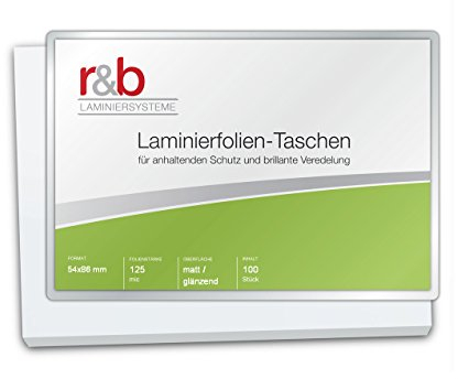 r&b FT-CC-125MG Laminierfolien Credit Card, 54 x 86 mm, 2 x 125 mic, 100 Stück