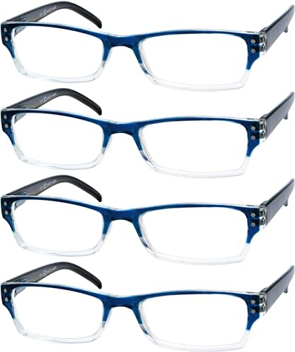 Eyekepper 4er-pack Damen und Herren Rechteckige Lesebrille mit Federscharnieren in Blau +1.00