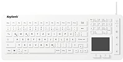 KeySonic KSK-6231 INEL (DE) Industrie Tastatur, USB-kabelgebunden mit Touchpad, wasserdicht, staubdicht (IP68), Silikon, weiß