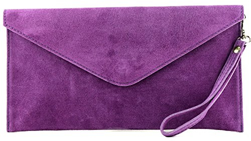 modamoda de T106 Damen Wildleder Rauleder Clutch Umhängetasche Abendtasche handmade in Italy, Farbe:Lila