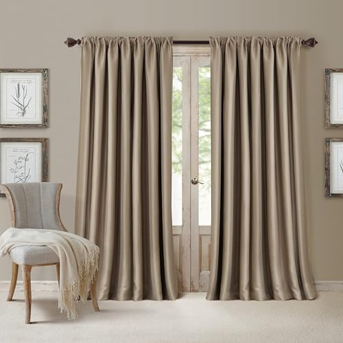 Elrene Energy Efficient Room Darkening Rod Pocket Window Panel, Fabric, Taupe, 52 W x 108 L (Pack of 1)