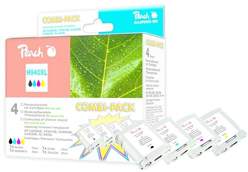 Peach H940 Spar Pack Druckerpatronen XL (BK, C, M, Y) ersetzt HP No. 940XL, C2N93AE für z.B. HP OfficeJet Pro 8500 A Plus, HP OfficeJet Pro 8000, HP OfficeJet Pro 8000 Enterprise