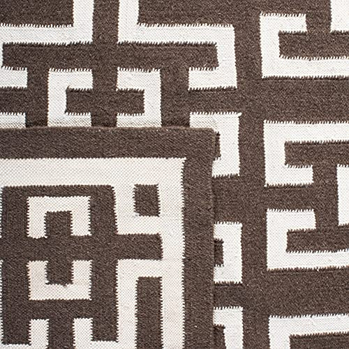 SAFAVIEH Dhurries Collection Area Rug - 5' x 8', Chocolate & Ivory, Handmade Flat Weave Wool, Ideal for High Traffic Areas in Living Room, Bedroom (DHU621C)