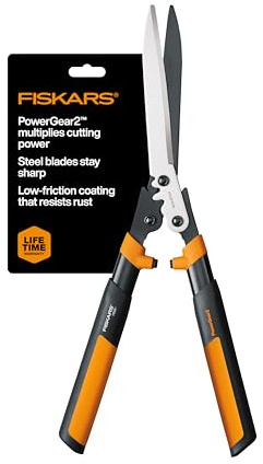 Fiskars 23 Hedge Shears, Hedge Clippers with PowerGear2 Technology that Multiplies Power for Less Effort, Garden Shears with SoftGrip Handles and Shock-Absorbing Bumpers