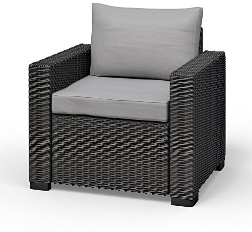 Allibert California Loungesessel Rattan-Optik in Anthrazit inkl. passendem Sitz- & Rückenkissen - für Balkon, Garten und Terrasse