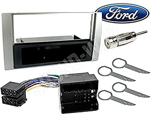 Sound-way Single DIN car Radio Stereo Kit, 1 DIN Frame Adapter, Antenna Adapter, ISO Connector, Release Keys compatible with Ford C-Max/Focus/Fiesta/Fusion/Galaxy/Kuga/S-Max/Transit
