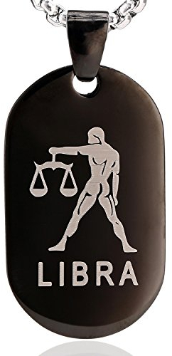 DonDon Unisex Necklace Stainless Steel 52 cm 20,5 with Zodiac Star Sign Libra Pendant Black in a Velvet Pouch