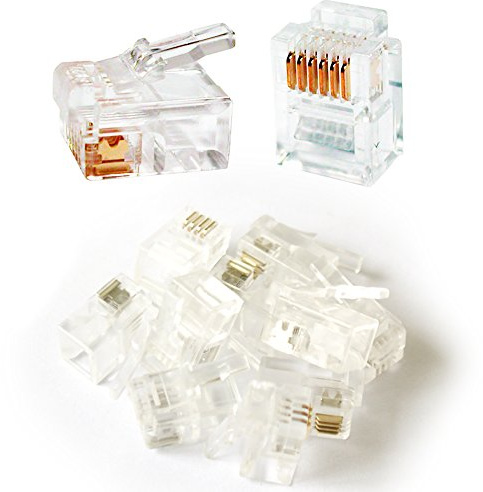QTY 10 RJ11/RJ12 Gold Crimp Plugs 6P6C-6 Contact/Pin End Connector-ADSL Fax Mini