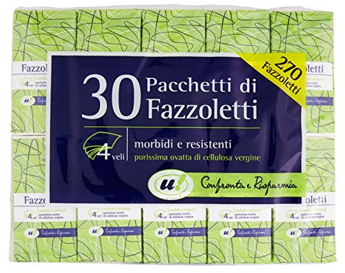 U! Confronta & Risparmia Fazzoletti 4 Veli, Confezione da 30 Pacchetti