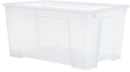 SAMLA transparent Box, Width: 78 cm Depth: 56 cm Height: 43 cm Volume: 130 l, Suitable for storing seasonal clothes and shoes, sports equipment, gardening tools or washing and cleaning equipment.