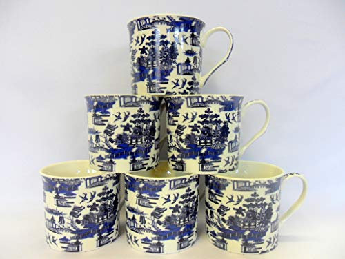 Set of 6 Blue Willow China Palace Mugs