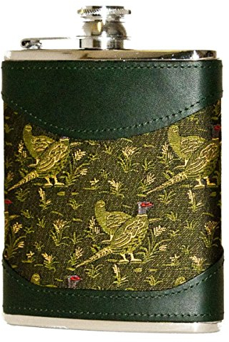 Bisley 6 oz Green Pheasant Design Hip Flask.