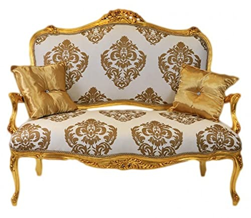 Casa Padrino Barock Sofa Weiss-Gold Muster/Gold - Italienischer Stil - Barock Möbel