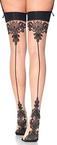 Leg Avenue womens Contrast Color Sheer Backseam Thigh Highs Nude/Black One Size