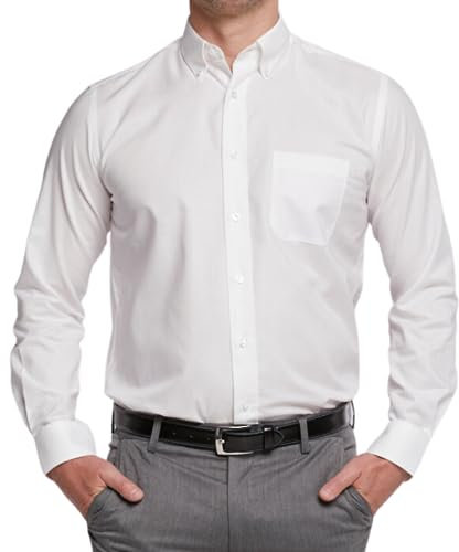 Men's Long Sleeve Oxford Shirt Smart Casual No Iron Button Down Shirt (18 Collar) White