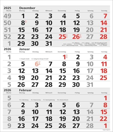 3-Monats-Planer XL Comfort 2026: 3-Monatskalender extra groß I Wandplaner / Bürokalender mit Datumsschieber, Vor-und Nachmonat und Jahresübersicht I 30 x 39 cm