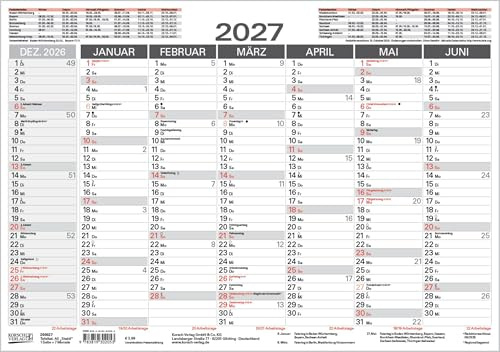 Tafelkalender A5 Stabil 2027: 14 Monate auf Vorder- und Rückseite I Dicker Karton I Ferientermine und Feiertage