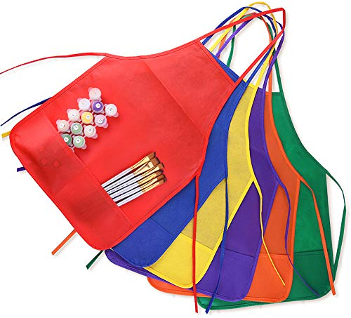 KUUQA 12 Pack 6 Color Kids Aprons Children Painting Aprons Kids Art Smocks with 2 Roomy pockets for Kitchen and Classroom (brushes not included)